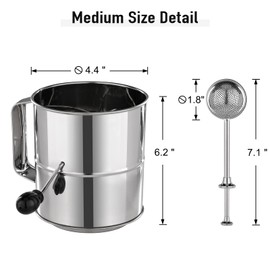 PIQUEBAR Flour Sifter - Fine Mesh Sifter Stainless Steel with Wire Loop for Baking,Flour Shaker Duster,Powdered Sugar Duster,Dough Cutter 4 in 1 Set (3 Cup)