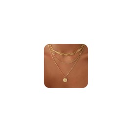 Layered Initial Necklaces for Women 14K Gold Plated Letter A-Z Pendant Choker Necklaces for Women Stackable Layered Necklaces for Women Circle Coin Cuban Chain Name Necklaces for Women Trendy (J)