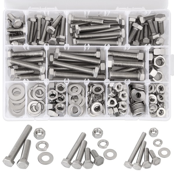 Hakkin 240Pcs Hex Bolts and Nuts Kit Stainless Steel Spring