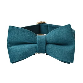 Love Dream Bowtie Dog Collar, Velvet Dog Collars with Detachable Bowtie Metal Buckle, Soft Comfortable Adjustable Bow Tie Collars for Small Medium Large Dogs (Medium, Peacock Green)
