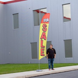 Vispronet Premium For Sale Feather Flag Kit – 13ft Yellow & Red Flag with Sectional Aviation-Grade Fiberglass Poles, Ground Stake, Cross Base & Weight Bag, Pole Sleeve Bag – Printed in the USA