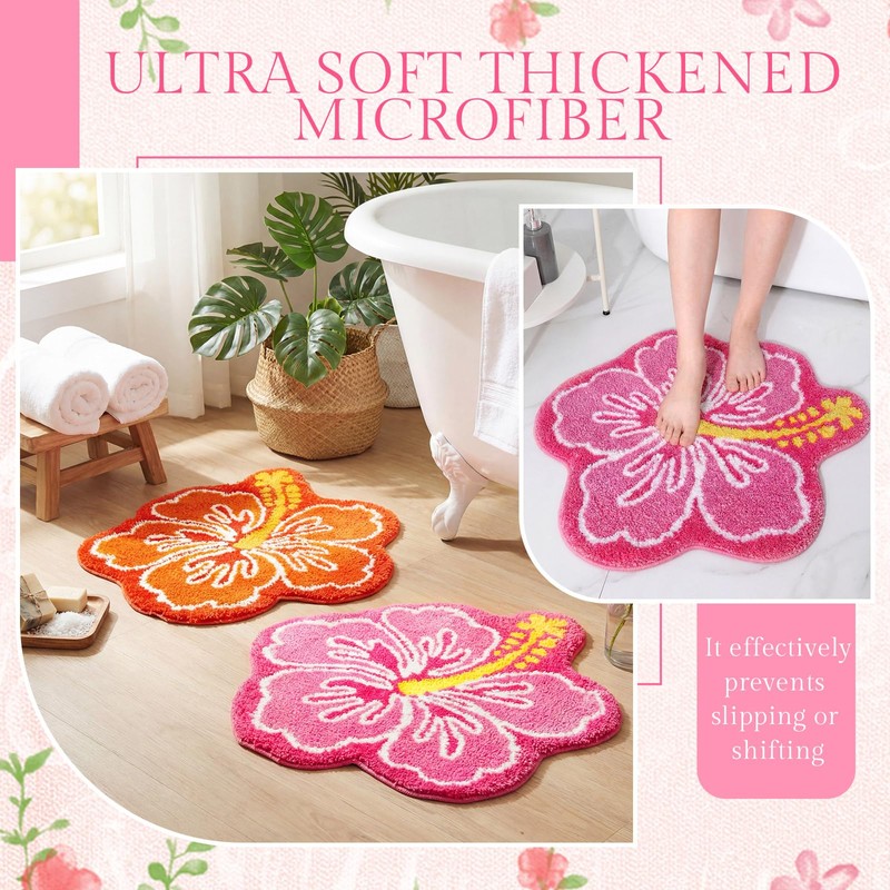 Drydiet 2 pcs 24 in Cute Hibiscus Flower Bathroom Rugs,