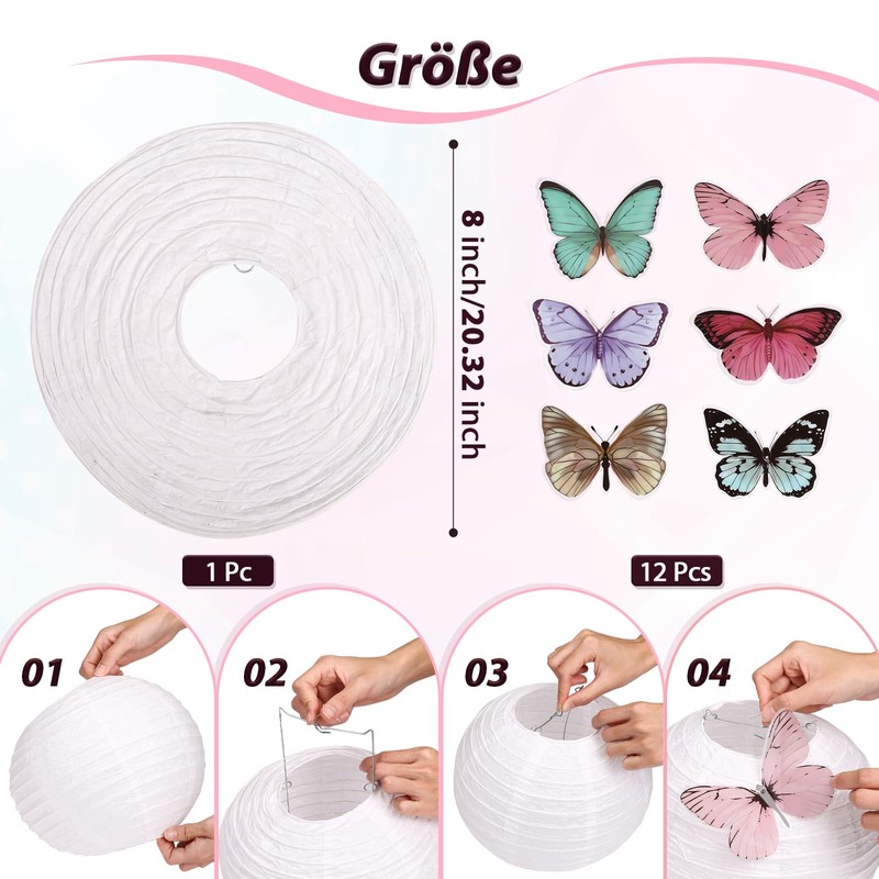 LIHAO 20 cm Paper Lantern Lampshade with Butterfly Round Lantern