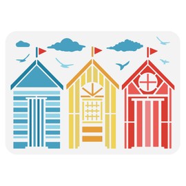 BENECREAT Beach Huts Stencil, Reusable Cloud Bird Drawing Painting Templates Flower Stencils for Scrapbooking, Fabric, Floor Furniture, Wall Art Decor, 11.7x8.3 inch