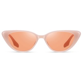 Fozono Retro Vintage Narrow Cat Eye Sunglasses for Women 90s Small Chic Style Trendy Sunnies UV400 Protection FZN7514(Pink/Peach)