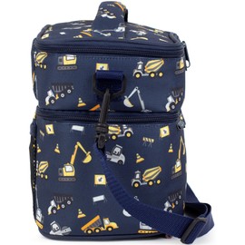 EXECO Designer Lunch Bag for Kids Preschool and Elementary – 9L Insulated Lunch Box with 2 compartments, Fabric 100% Made from Recycled Water Bottles (RPET) (Construction Trucks Collection) EX22345PE