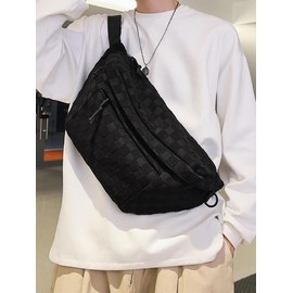 Women's 2024 Summer Fashionable Plaid Pattern Zipper Purse for Gift, Plain Large Capacity Summer Casual Commuter Versatile Fanny Packs, Simple All-match Beige Fabric Bum Bag:_Brown_Please Refer To The Pictures for Dimensions