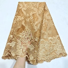 LadyQ Bridal French Tulle Lace Fabric Nigerian Lace Swiss Guipure Lace Materials African Materials for Wedding 2023 854LD (Gold)