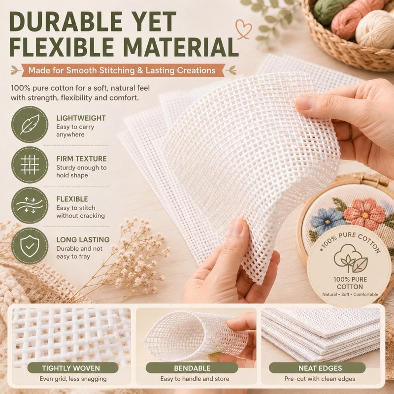 Knitgrip 15 Pcs 18 Mesh Needlepoint Canvas Pre-Cut Blank White