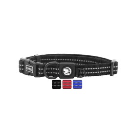 DDOXX Reflective Nylon Dog Collar - Sturdy and Adjustable Puppy Collar for All Sizes - S (Black with Neoprene)