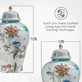 NS Online Flowers Urn Adult Ashes - 11.6 inches 200 lb Ceramics Decorative Peacock Flowers Large Urn, Capacity 200 Cubic inches Funeral Keepsake Big urn for/Humans/Female/Pet