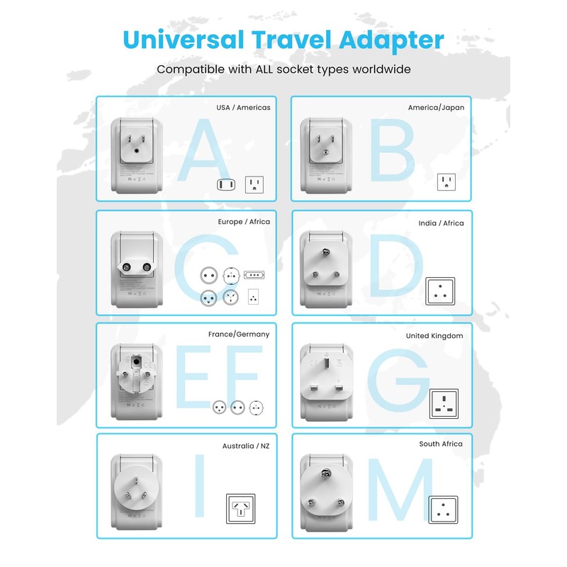 VINTAR Universal Travel Adapter Kit, International Power Adapter with 3