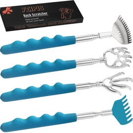 Yeipis 4 Pack Different Back Scratcher Metal Back Massager Set, Extendable Portable Telescoping with Beautiful Box, Gifts for Men Women Kids Adults Stocking Stuffers (Blue)