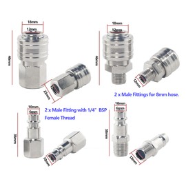 AOMIKITSTU Gas Quick Coupling 10 Pieces, 1/4 Inch Compressed Air Line, Hose Connector, Compressed Air Couplings, Hydraulic Coupling, Compressed Air Connector, Pneumatic Connector