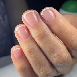 French Tip False Nails Set - 24Pcs Short White Press on Nails with Glue - Glossy Full Cover Stick on Nails - DIY Nail Art Kit for Women