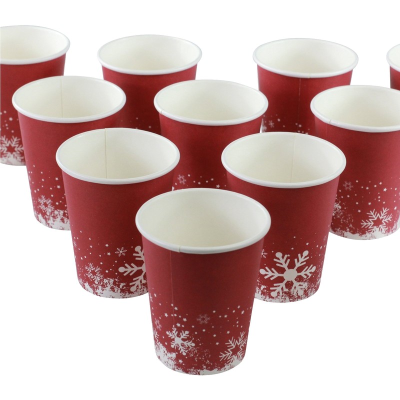 Festive Themed Red Snowflake Paper Party Cups Pack of 100
