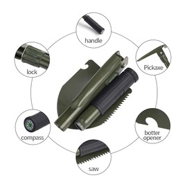 Jipemtra Gardening Folding Shovel Military Camping Shovel Survival Gear Entrenching Tool with Carrying Pouch Metal Handle for Camping Trekking Gardening Fishing Backpacking Snow (Green)