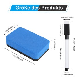 Heyu-Lotus 20 x Whiteboard Markers with 3 Whiteboard Sponge, 6 Colours, 3-in-1 Dry Wipe Pen with Eraser, Magnetic Whiteboard Pens for Office, School, Home