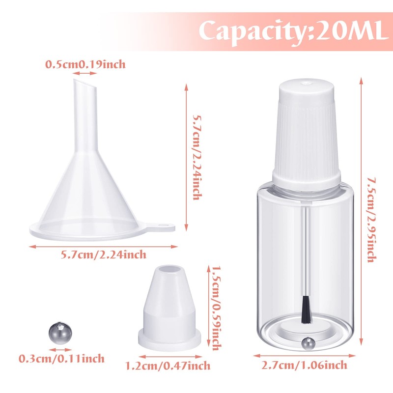 Irenare 20 Pcs 20ml Refillable Empty Nail Polish Bottles Plastic