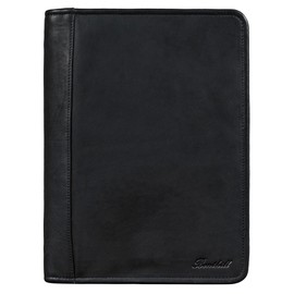Benthill A4 Leather Folder Work Folder - Conference Folder Made of Genuine Leather - Large Zip Writing Case - Document Folder Made of Cowhide Leather, black