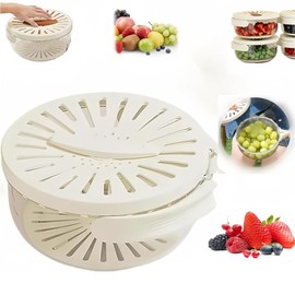 Wzenclave New Draining Basket with Lid, 2 in 1 Multi-Function Drain Basket,2-in-1 Detachable Fruit and Vegetable Cleaning Filter,Berry Keeper Container, Kitchen Strainer Basket Bowl