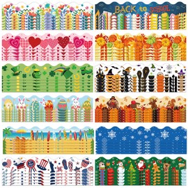 Geyee 360 Pcs Holiday Bulletin Board Borders Decorations Spring Easter Summer 4th of July Fall Scalloped Border Trim Classroom Borders Bulletin Board Trim for Classroom School, 12 Design(Stylish)
