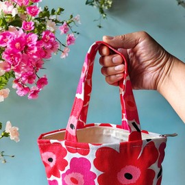 Zen&Tao NUTFORD Multifunctional Canvas Tote Bag Lunch Bag Outer with Beautifully Printed Canvas and Lined with White Cotton Canvas with Inner Pocket (A. Red Flowers)