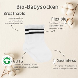 bistyle Cotton 6 Pairs Baby Socks for Newborn Infant 0-6 Months to 3 Years, Stopper Socks Seamless Sock, Boys Girls Children's Sock, White (black striped), 2 - 3 years