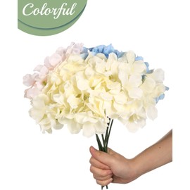 Auihiay 26 Pieces Hydrangea Artificial Flowers Silk Hydrangea Flowers Artificial Flowers Heads with Stems for Home Wedding Party Decorations (Champagne)