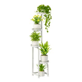 Bamworld Corner Plant Stand Indoor Outdoor, Tall Metal Flower Pot Stands for Multiple Plants, 4 Tier White Heavy Duty Plant Shelf for Patio Garden Balcony Living Room Bedroom(Patent Design)