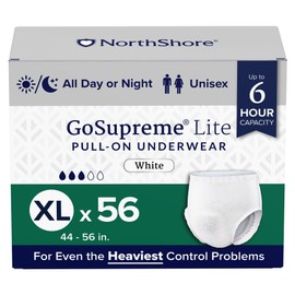 NorthShore GoSupreme Lite Incontinence Underwear, 6-Hour Pullup Style, X-Large, 56 Count Case, White, 44-56 inches, Unisex Adult Diapers