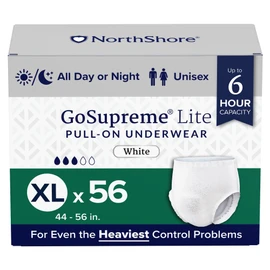 NorthShore GoSupreme Lite Incontinence Underwear, 6-Hour Pullup Style, X-Large, 56 Count Case, White, 44-56 inches, Unisex Adult Diapers