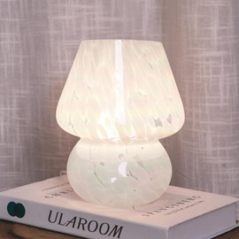 ULAROOM Mushroom Lamp Small Bedside Table Lamp with 3 Temperature LED Bulb, USB Plug-in Free Dimming Nights Light for Bedroom/Living Room/Entryway/Corner Decor (Rainbow White)