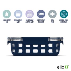 Ello Duraglass 3.4 Cup Meal Prep Sets 10Pc, 5 Pack Set- Glass Food Storage Container with Silicone Sleeve and Airtight BPA-Free Plastic Lids, Dishwasher, Microwave, and Freezer Safe, Fruit Salad