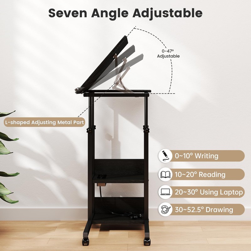 Hadulcet Adjustable C Table with Charging Station, Tiltable Desk C