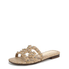 Sam Edelman Women's Bay Flat Sandal, Bleached Beechwood Jewel, 8.5