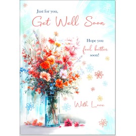 doodlecards Get Well Card Bright Bouquet Medium Size with Plain Envelope