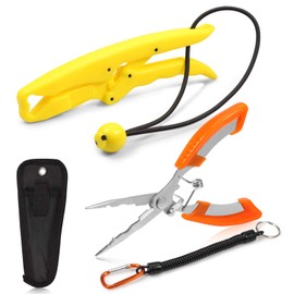 SPEEDWOX Fishing Pliers Kit Fish Hook Pliers Hook Remover Split Ring Pliers and Floating Fish Gripper Plastic Fish Lip Gripper Saltwater Split Ring Tool Braid Line Cutters
