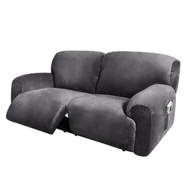 ULTICOR Extra Wide 75-100" 2 Seater Reclining Sofa Slipcover, Velvet Stretch 6-Piece, Soft Washable (Dark Grey)