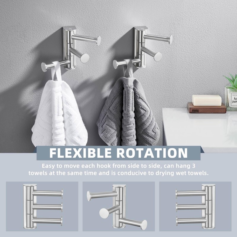 Suyar Swivel Robe Hooks 3 Arms, SUS 304 Stainless Steel