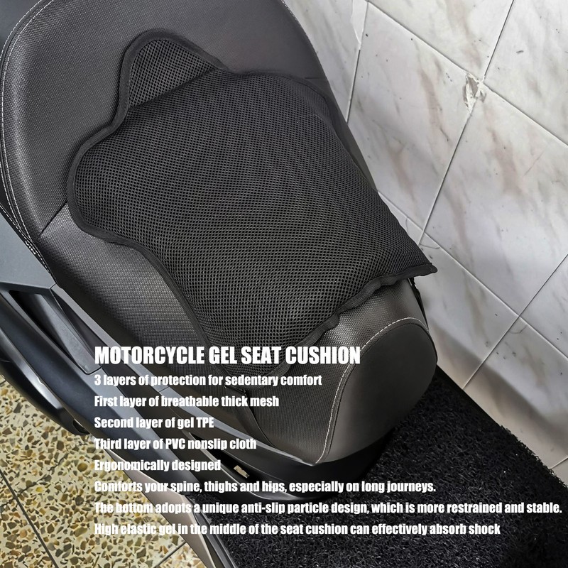 Motorcycle Gel Seat Cushion Mesh Cover Shock Absorption Breathable Cooling
