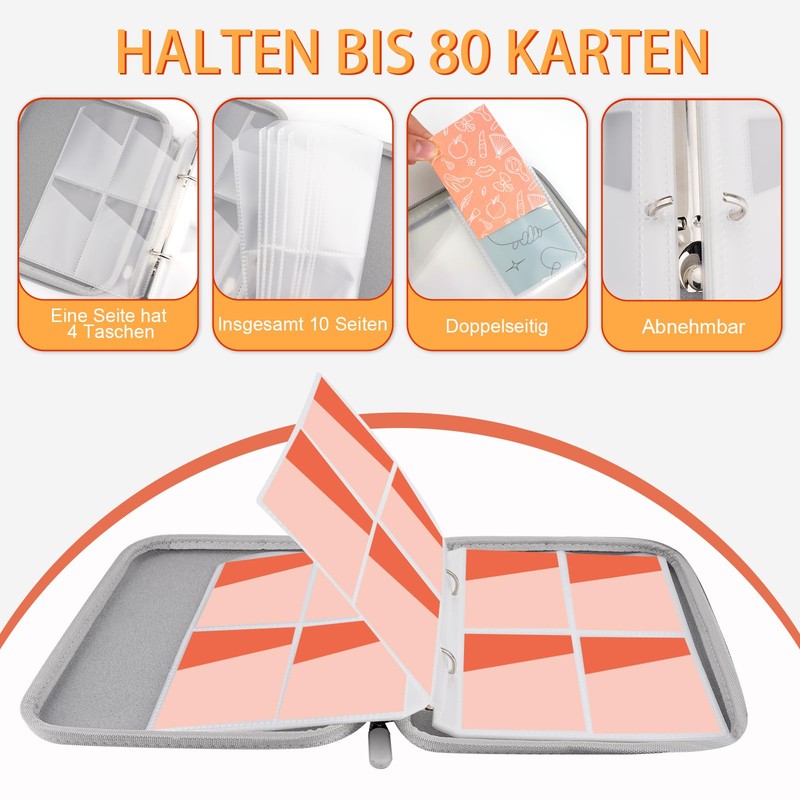 Boolico Trading Card Album, Portable Cards Scrapbook with Zip, 10