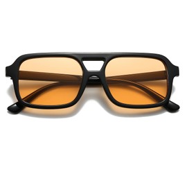 Ggpyyon Retro Square Sunglasses for Women Men 70s Tinted Pilot Rectangle Sun Glasses Trendy Classic Shades Eyewear(Black/Champagne)