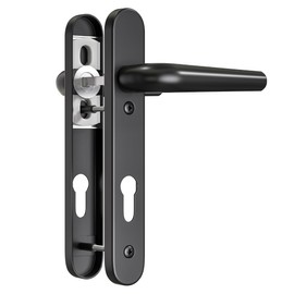 Bwintech 1 Set Black UPVC Door Handle Set, 92mm Backset,122mm Screw Hole Distance, 210mm Plate Length Front Door Handles for UPVC Door