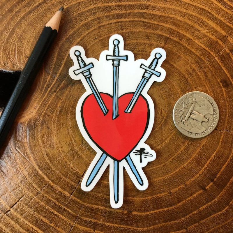 Three of Swords Tarot Sticker Handmade Die Cut Laminated Glossy