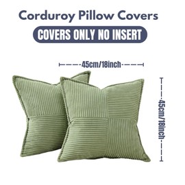 2 Packs Throw Pillow Covers Corduroy,Decorative Lumbar Pillow Covers, JOMWEN Super Soft Boho Striped Cushion Covers for Couch Bed Sofa Livingroom (Sage Green, 45 x 45 cm)