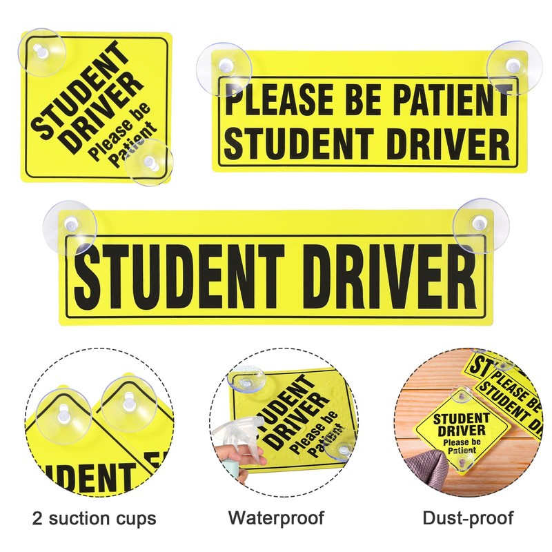 Frienda 3 Pack Student Driver Car Signs, Reusable Window Cling