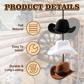 Rislobx Cowboy Hat Hanging Charm for Car Rear View Mirror, Cute Handmade Felt Hat Ornament Pendent for Women, Country Cowboy Car Decor Interior Accessories