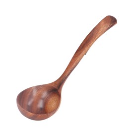 Lwuey Wooden Ladle Spoon, Long Handle Wood Teak Soup Deep Serving Spoon Porridge for Cooking Kitchen Smooth Finish Lightweight Natural Texture Sustainable Handcrafted Versatile Utensil(7.87×2.36in)