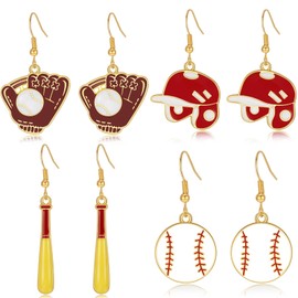 Baseball Earrings,4Pairs Stylish Baseball Earrings for Women Dangling Softball Earring Sports Jewelry for Women